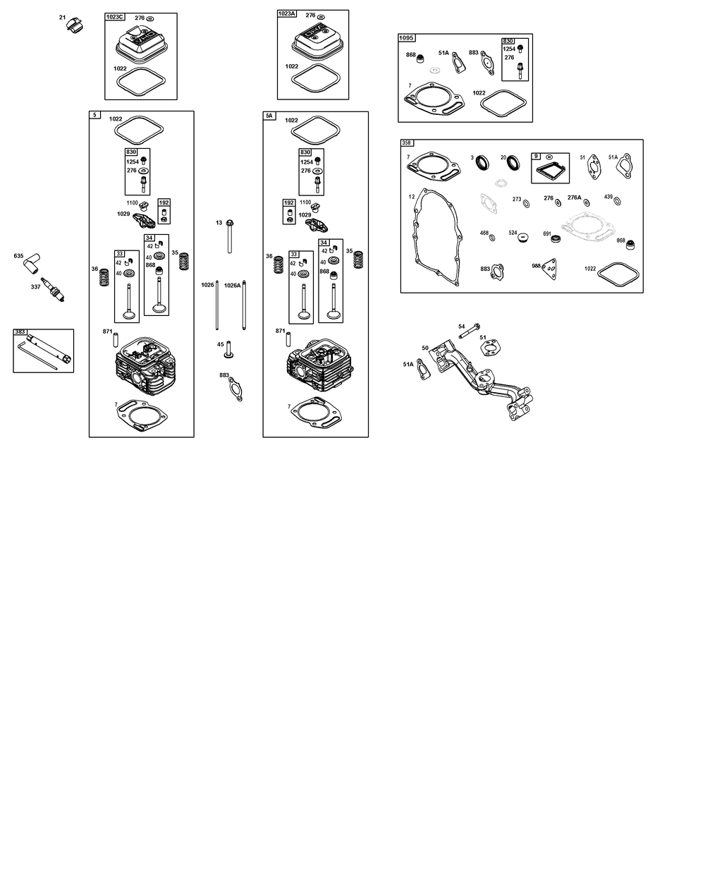 Cylinder Head Group Diagram and Parts List for 356447-0636-G1 200000 - 399999 Briggs and Stratton Engine